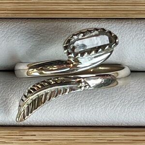 Genuine Herkimer Diamond 925 Sterling Silver Feather Ring | sz 9 (adjustable)